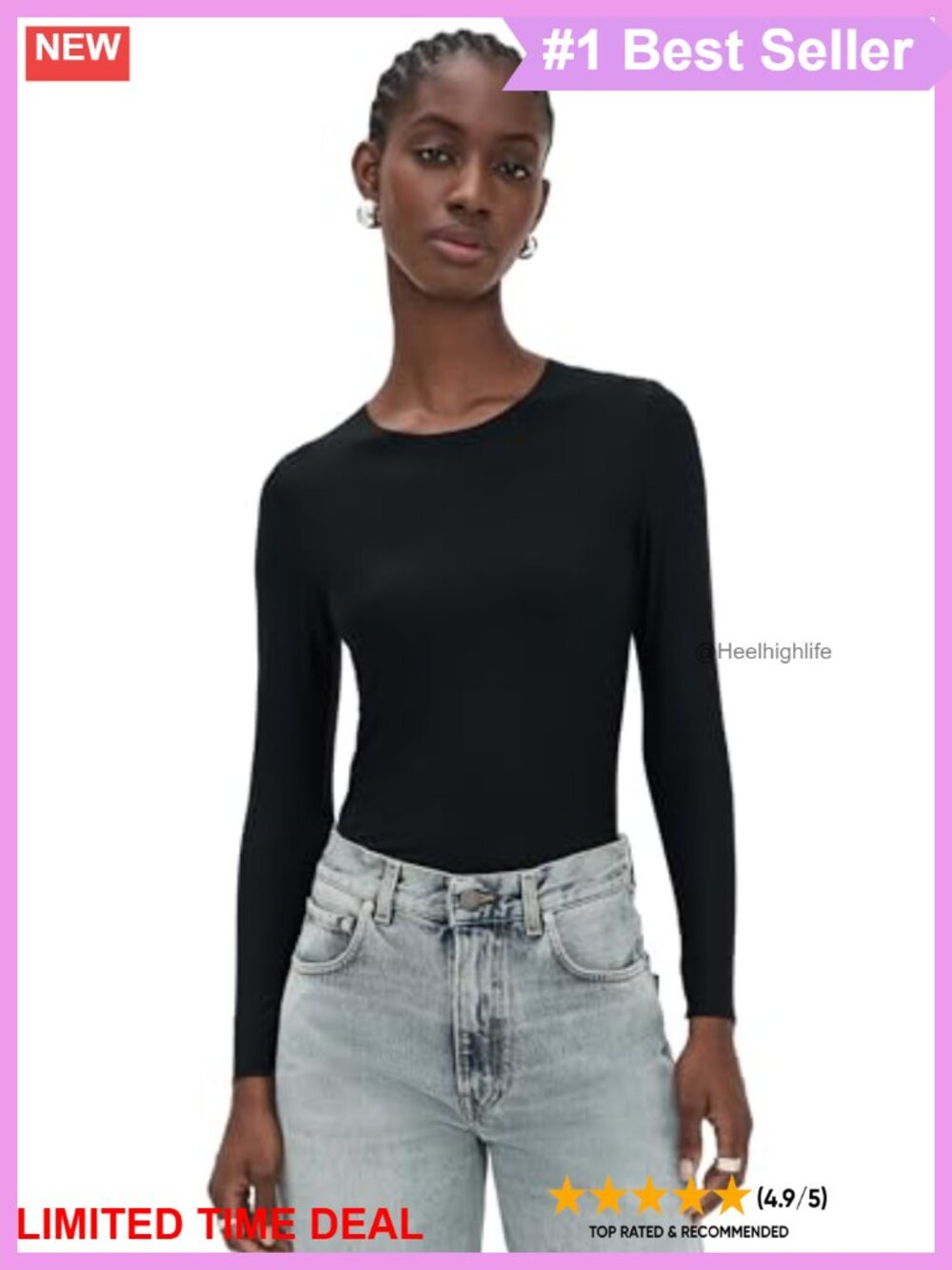Lightweight Stretch Jersey Long Sleeve Crew Neck Top